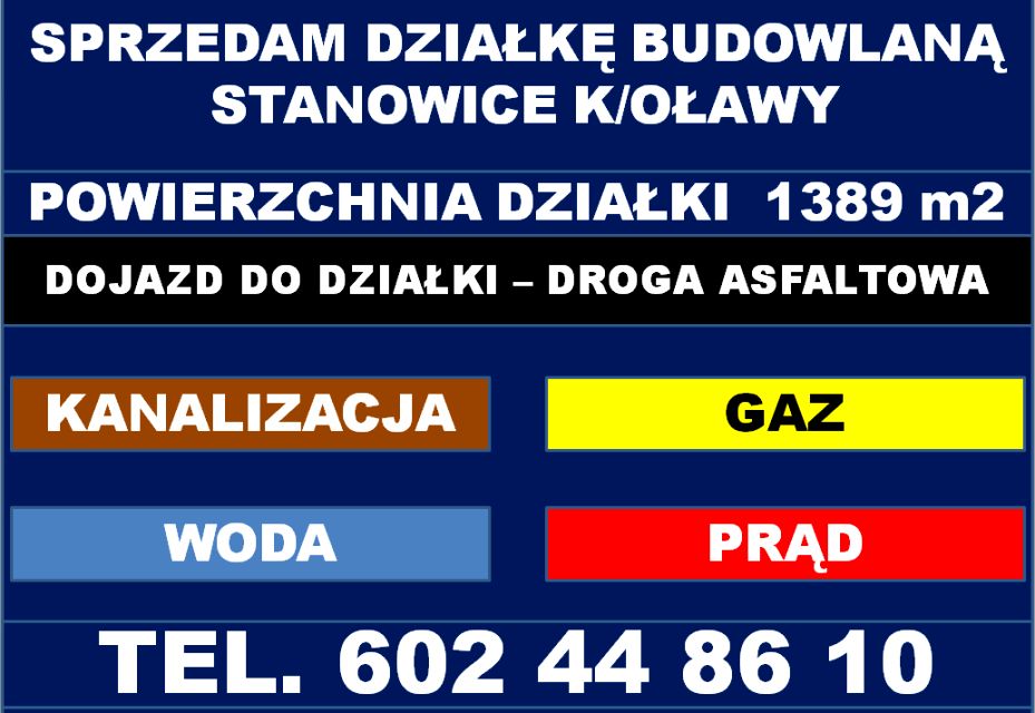Działka budowlana Stanowice sprzedam