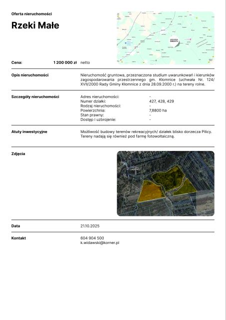 Działka inna Rzeki Małe