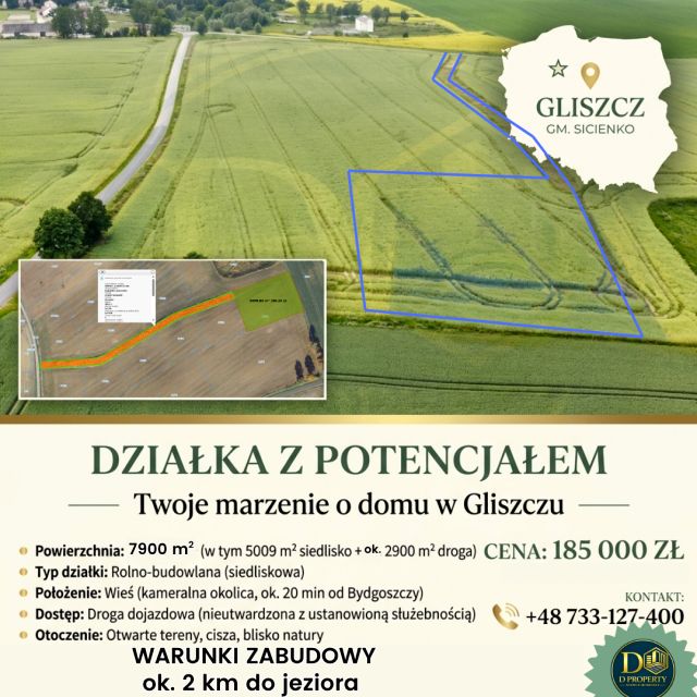 Działka budowlano-rolna Gliszcz
