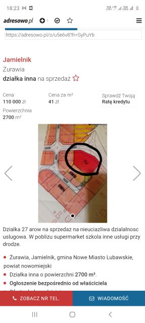 Działka usługowa Jamielnik