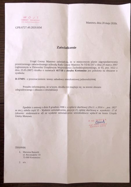 Działka budowlana Kretomino