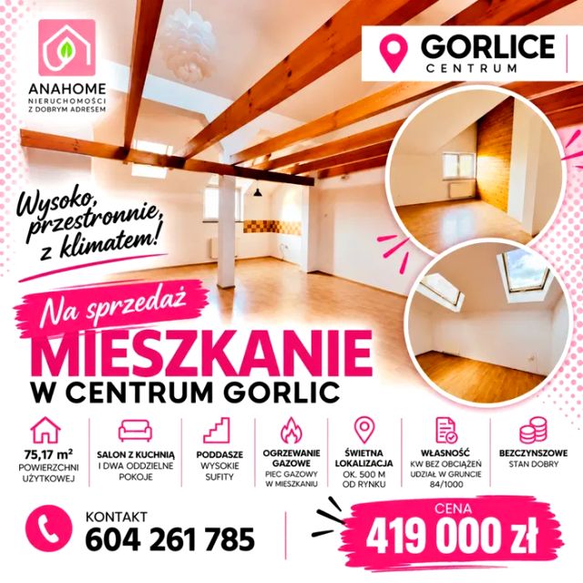 Mieszkanie na sprzedaż, 3 pokoje, 75 m², Gorlice