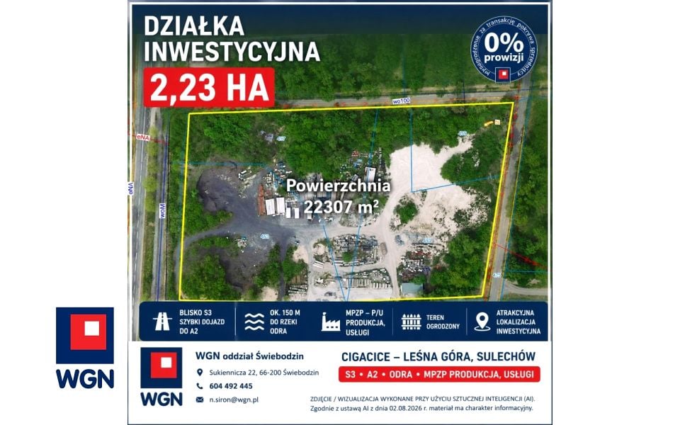 Działka inwestycyjna Cigacice