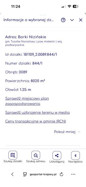 Działka Borki Nizińskie