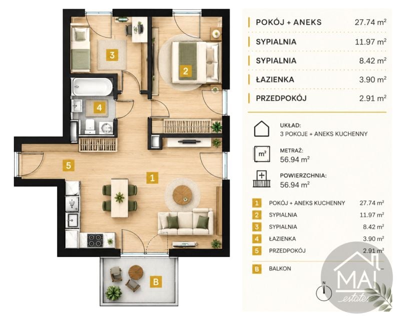 Sprzedam Mieszkanie Kraków - 54,94 m²