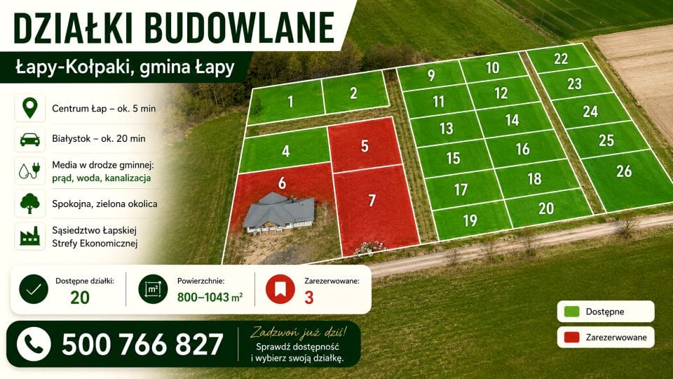 Działka budowlana Łapy-Kołpaki