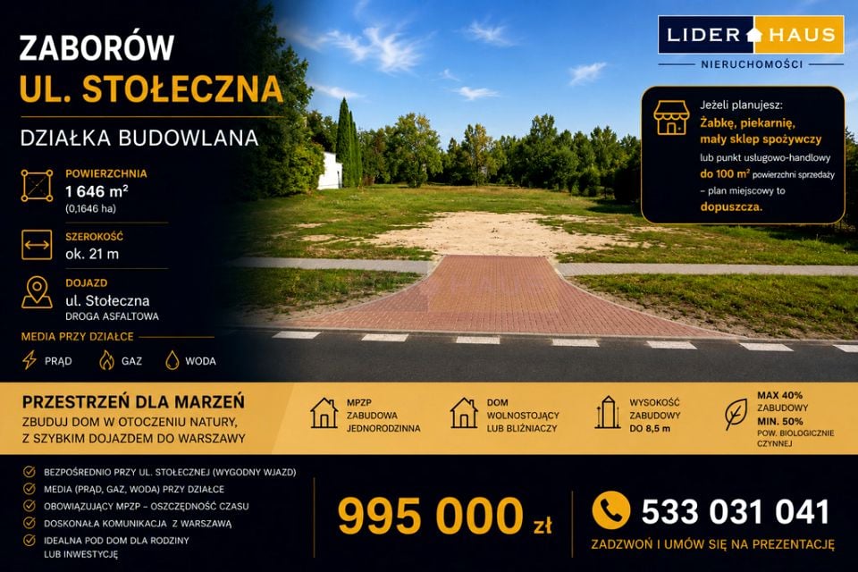 Działka budowlana Zaborów