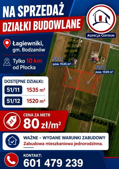 Działka budowlana Łagiewniki, gm. Bodzanów