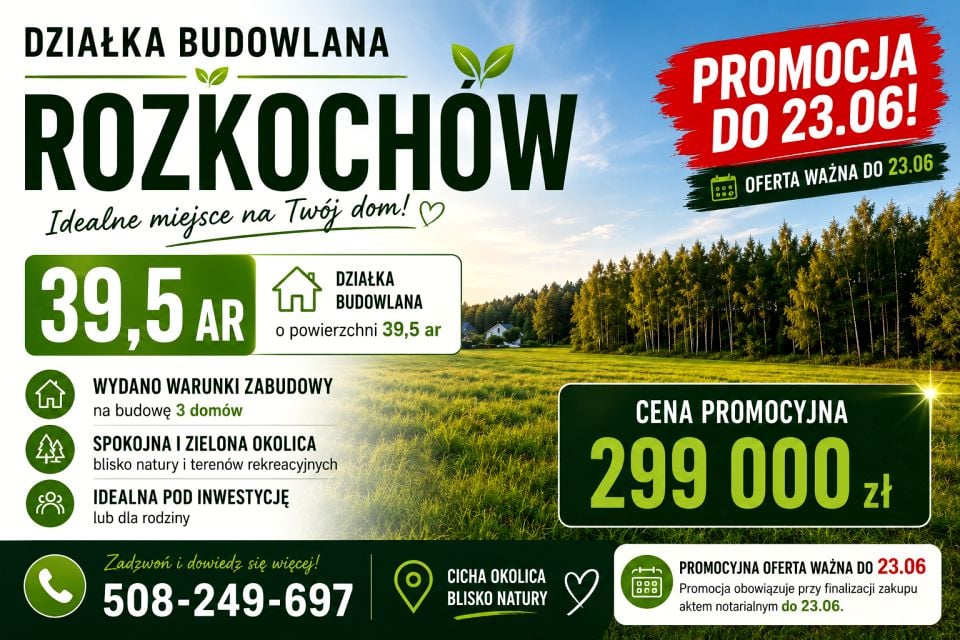 Działka budowlana Rozkochów