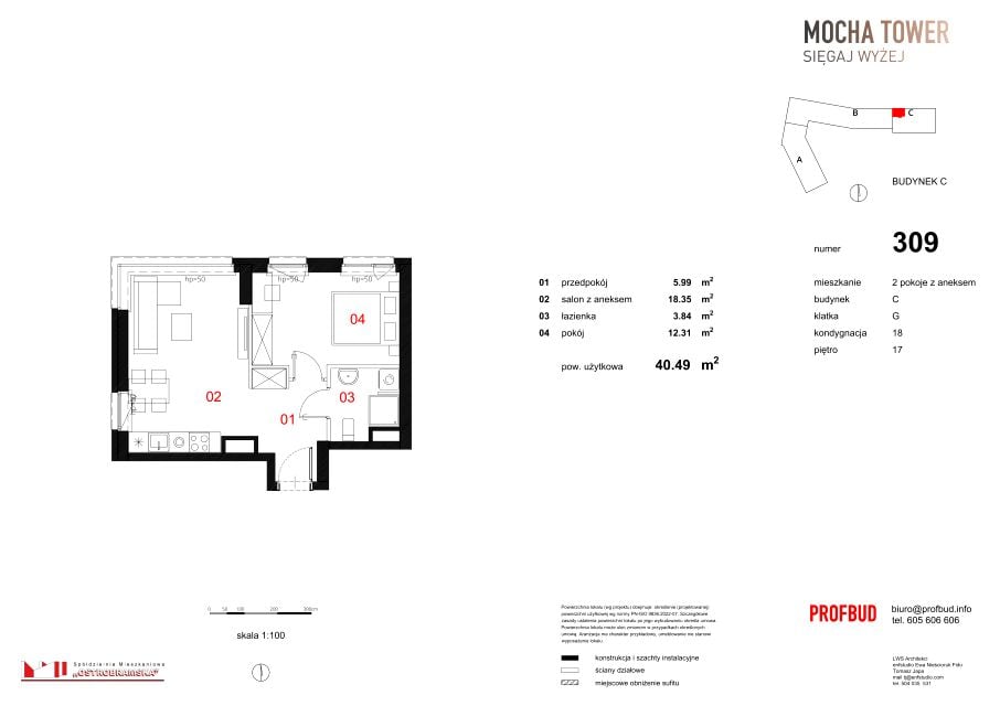 Mieszkanie w Warszawie 40,49 m² z rynku pierwotnego