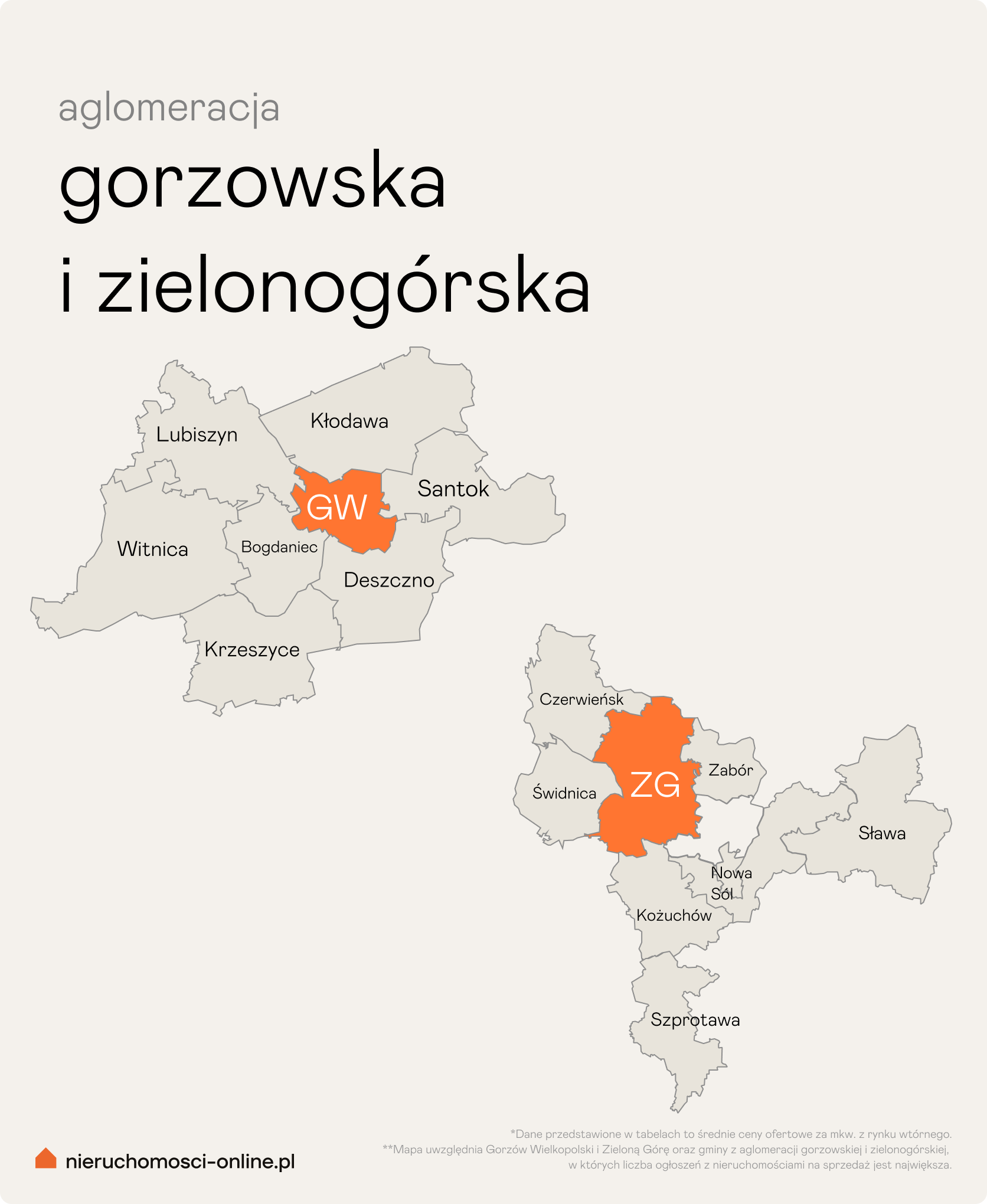 Mapa aglomeracji gorzowskiej i zielonogórskiej